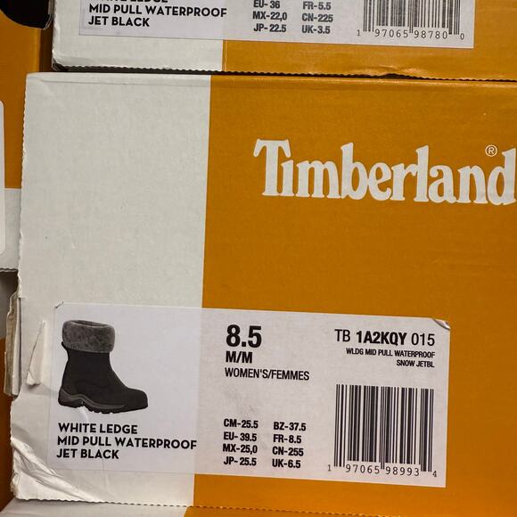 TIMBERLAND WOMEN'S 8.5 WHITE LEDGE MID PULL WATERPROOF JET BLACK NUBUCK NIB - Picture 9 of 9